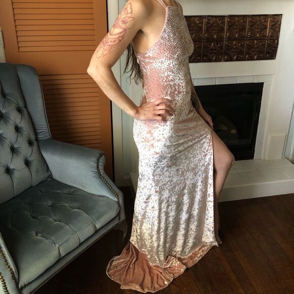 Xscape Crushed Velvet Halter Sheath Gown with open back (8) - Picture 12 of 13